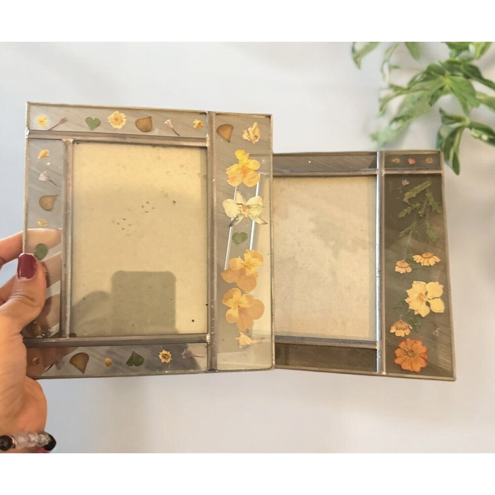 VTG CARR BURNES OF BOSTON LEADED PRESSED DRIED FLOWER STANDING PICTURE FRAME LOT